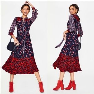 Boden Sybil Shirt Midi Dress in Wildflower Navy 10R NWOT
